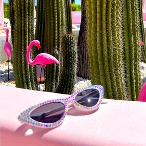 Bling Sparkle Crystal Cat Eye White Sunglasses